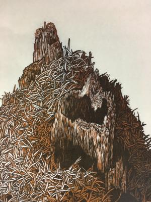 Rebecca Gilbert, thatching mound, woodcut
